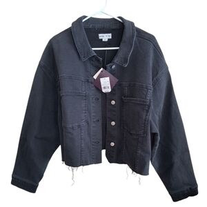 NWT AVA & VIV Black Cropped Raw Hem Denim Jacket Size 2X